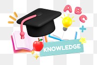 Knowledge, education png word element, 3d remix, transparent background