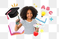 Elementary school student png collage remix element, transparent background