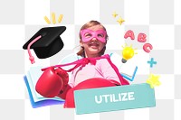 Utilize education png word element, 3d remix, transparent background