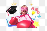 Superhero student png collage remix element, transparent background