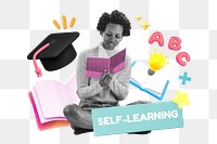 Self-learning, homework png word element, 3d remix, transparent background