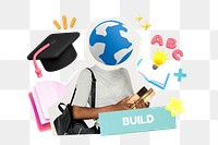 Build education png word element, 3d remix, transparent background