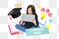 Curious mind, education png word element, 3d remix, transparent background