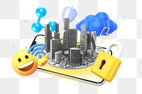 Smart city security png, 3D collage remix, transparent background