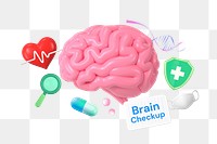 Brain checkup png word element, 3D collage remix, transparent background