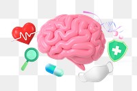 Brain health, healthcare png, 3D collage remix, transparent background