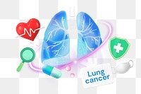 Lung cancer png word element, 3D collage remix, transparent background