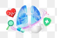 Lung health, healthcare png, 3D collage remix, transparent background