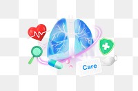 Medical care png word element, 3D collage remix, transparent background