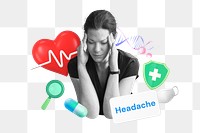 Headache, healthcare png word element, 3D collage remix, transparent background