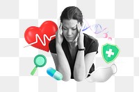 Women's health, migraine png, 3D collage remix, transparent background