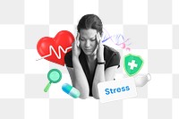 Stress, healthcare png word element, 3D collage remix, transparent background