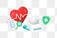 Good health, healthcare png word element, 3D collage remix, transparent background