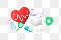 Heart health, healthcare png, 3D collage remix, transparent background