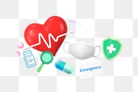 Emergency, healthcare png word element, 3D collage remix, transparent background