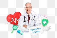 Health & healthcare png word element, 3D collage remix, transparent background