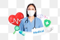 Medical health png word element, 3D collage remix, transparent background