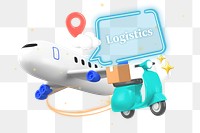 Airline logistics png word element, 3D collage remix, transparent background