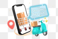 Online shopping service png word element, 3D collage remix, transparent background