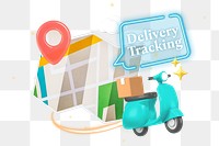 Delivery tracking png word element, 3D collage remix, transparent background