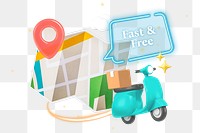 Fast & free delivery png word element, 3D collage remix, transparent background