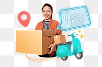 Doorstep delivery png word element, 3D collage remix, transparent background