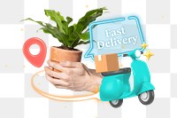 Fast delivery png word element, 3D collage remix, transparent background