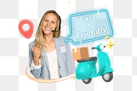 Fast & friendly delivery png word element, 3D collage remix, transparent background