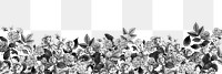 Black and white flower png border, transparent background