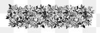 Black and white flower png divider, botanical illustration, transparent background