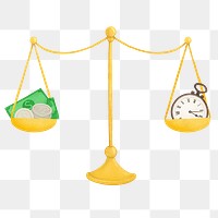 Time & money scales png, finance remix, transparent background