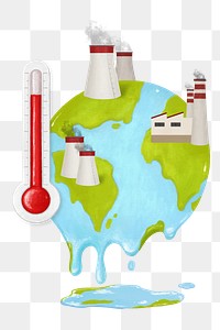 Melting globe png, environment illustration, transparent background