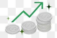 Stacked silver png coins, finance remix, transparent background