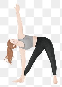 Woman stretching png, wellness illustration, transparent background