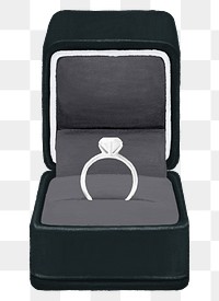 Wedding diamond ring png, black velvet box illustration, transparent background