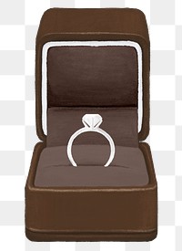 Wedding diamond ring png, brown velvet box illustration, transparent background