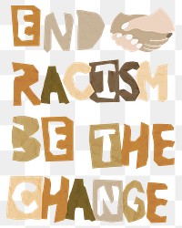 End racism  png word, transparent background