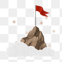 Mountain top flag png sticker, adventure travel remix, transparent background