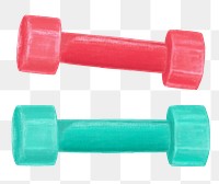 Colorful dumbbells png sticker, gym equipment illustration, transparent background