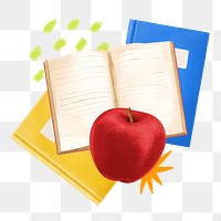 Book and apple png, education remix, transparent background