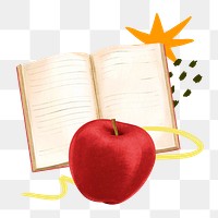 Book and apple png, education remix, transparent background