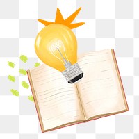 Book and light bulb png, education remix, transparent background