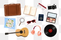 Hobby png travel aesthetic sticker set, transparent background