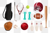 Sport equipment png sticker set, transparent background