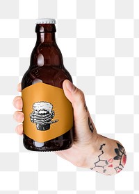 PNG Tattooed arm holding beer bottle transparent background