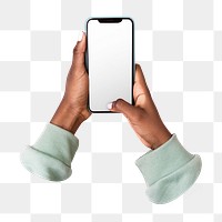 Hands png holding smartphone, transparent background