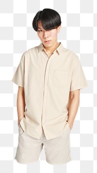 PNG asian man wearing a beige shirt, collage element, transparent background