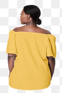 Png woman yellow dress, plus size fashion, transparent background