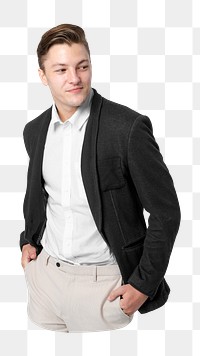 Png man in black jacket and white shirt, smart casual fashion, men's fashion, transparent background