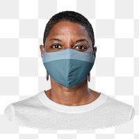 Png woman in blue mask, African American model, transparent background